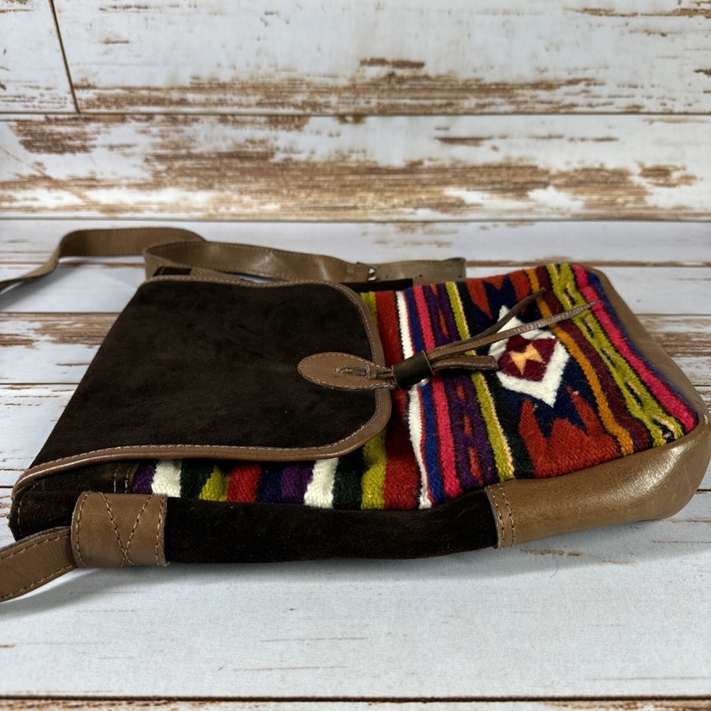 Vintage Malky Ecuador Wool Suede Shoulder Bag Handmade Woven Black Leather - Picture 4 of 10